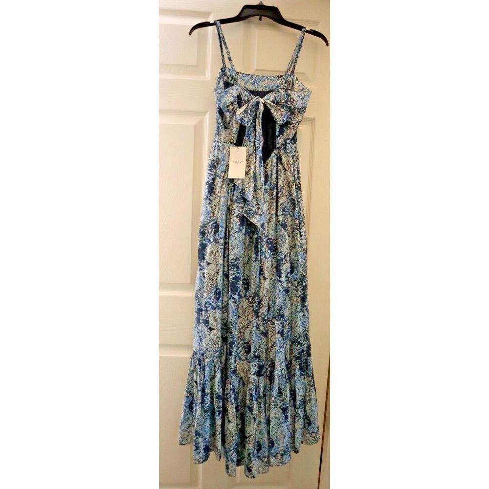 Joie 8895DR03315 Women's Sz XS Blue Elissabet Printed Tie Back Maxi Dress - Picture 7 of 13